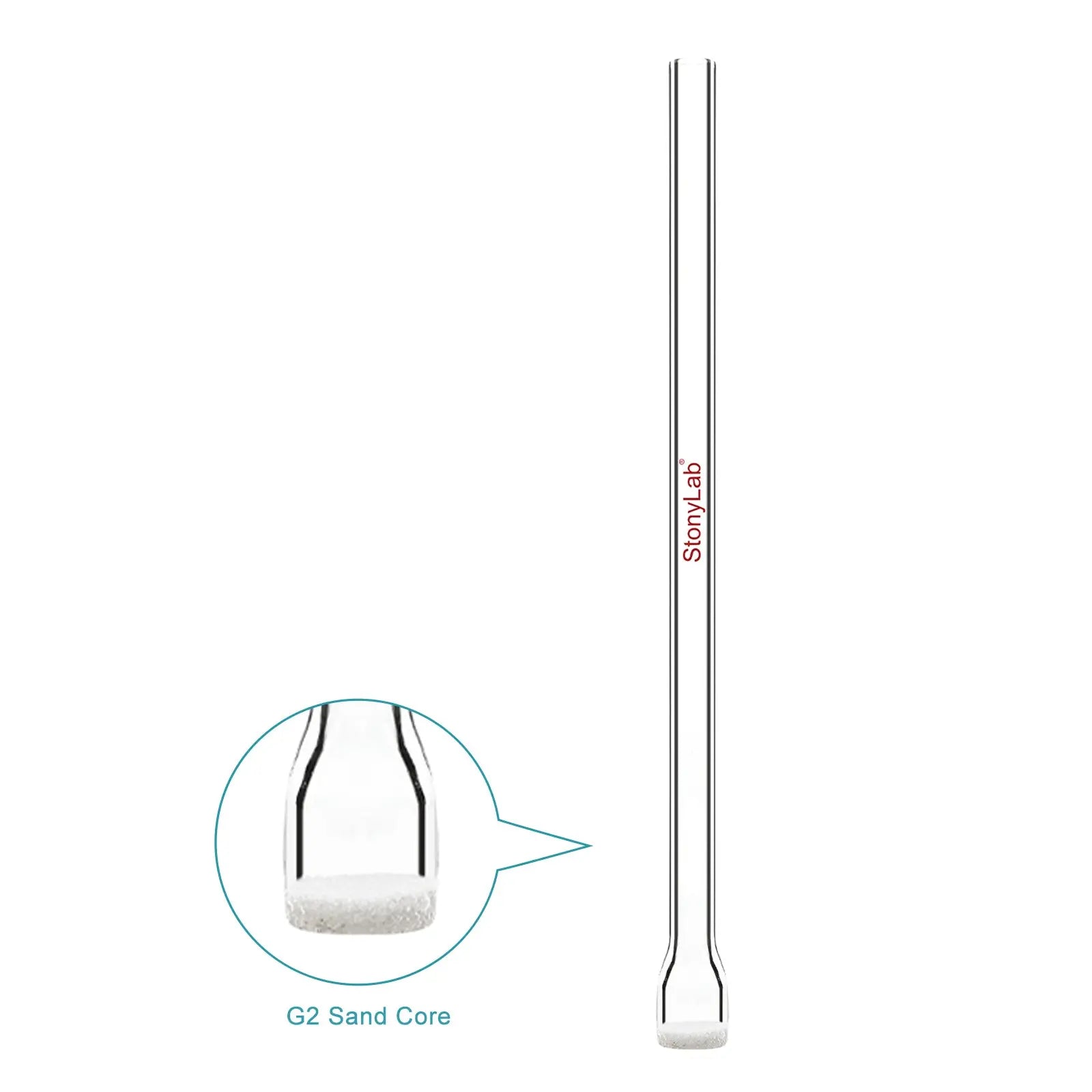 Side view and dimensional layout of the durable StonyLab Straight Gas Dispersion Tube