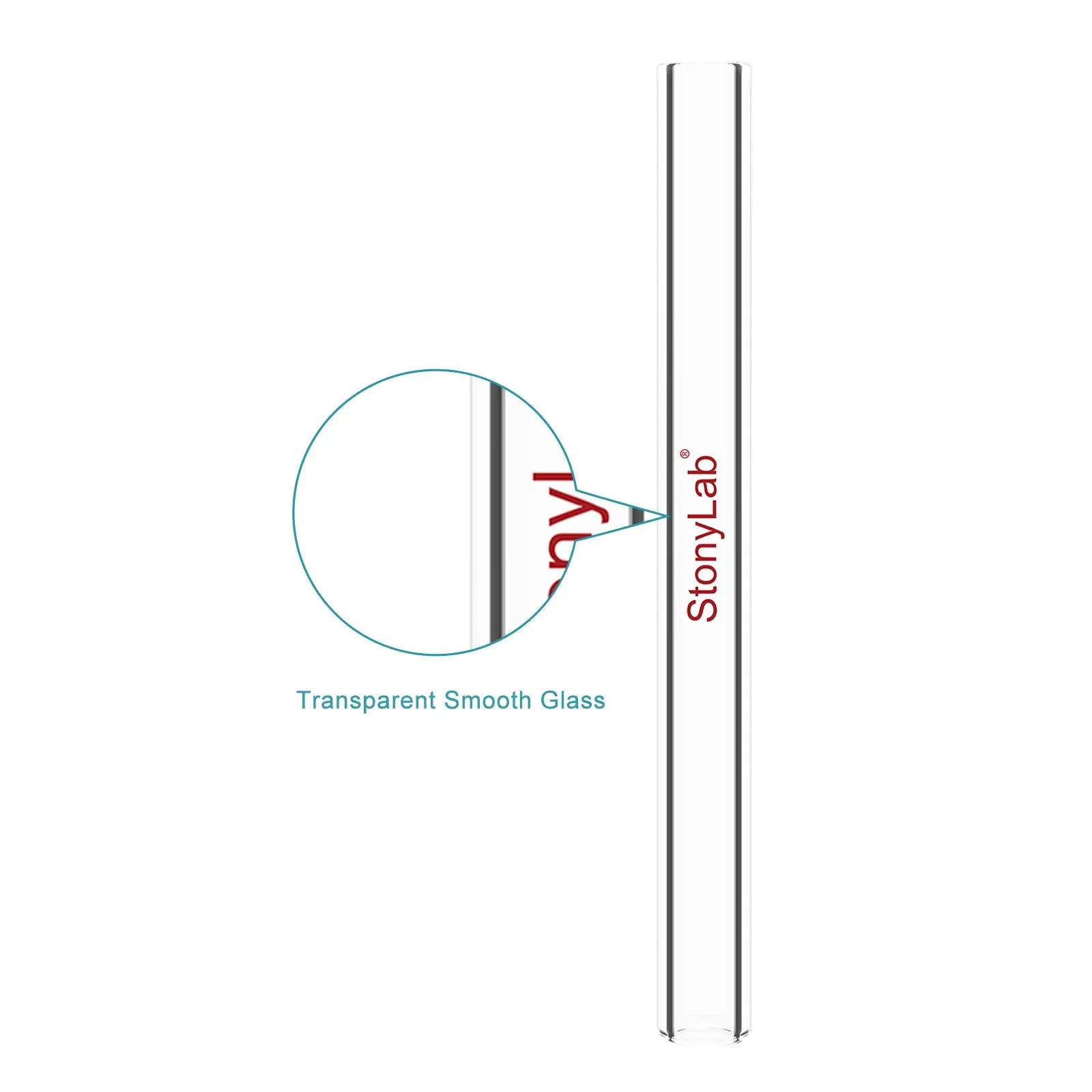 Side view and dimensional layout of the durable StonyLab Straight Glass Tube