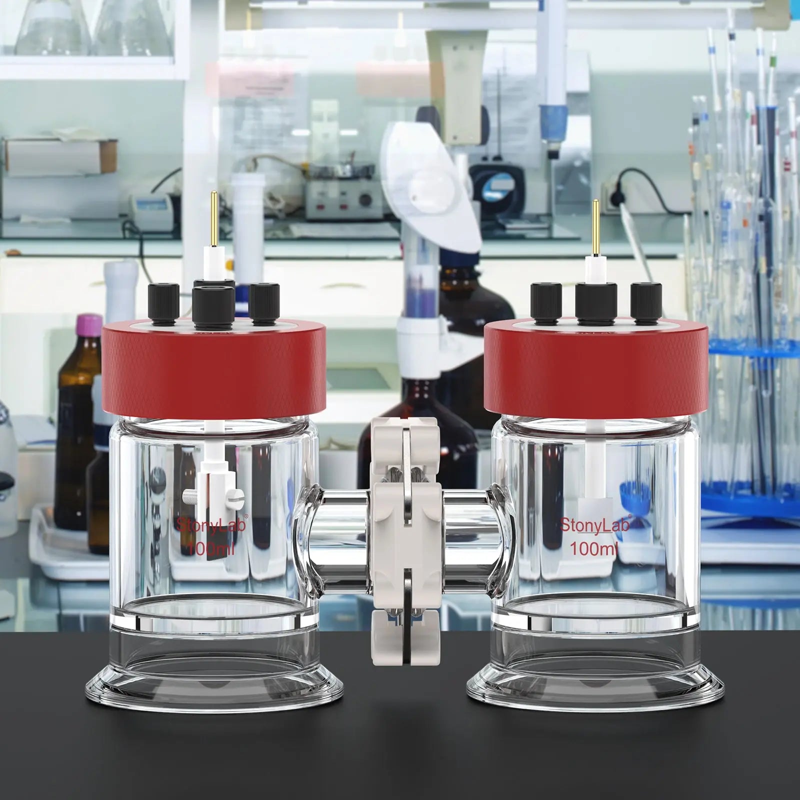 Divided H-cell electrochemical reactor 100 ml dual chamber electrolytic cell for water electrolysis electrosynthesis and three electrode system experiments StonyLab