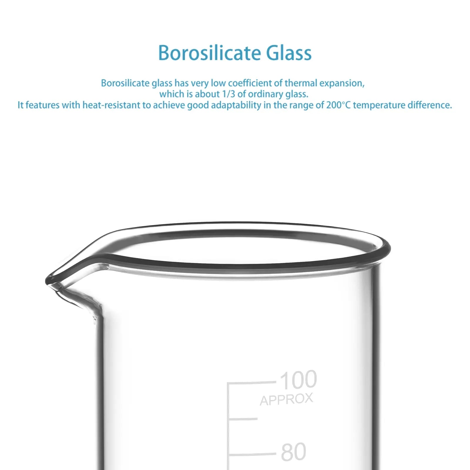 Side view and dimensional layout of the durable StonyLab Tall Glass Beaker Set