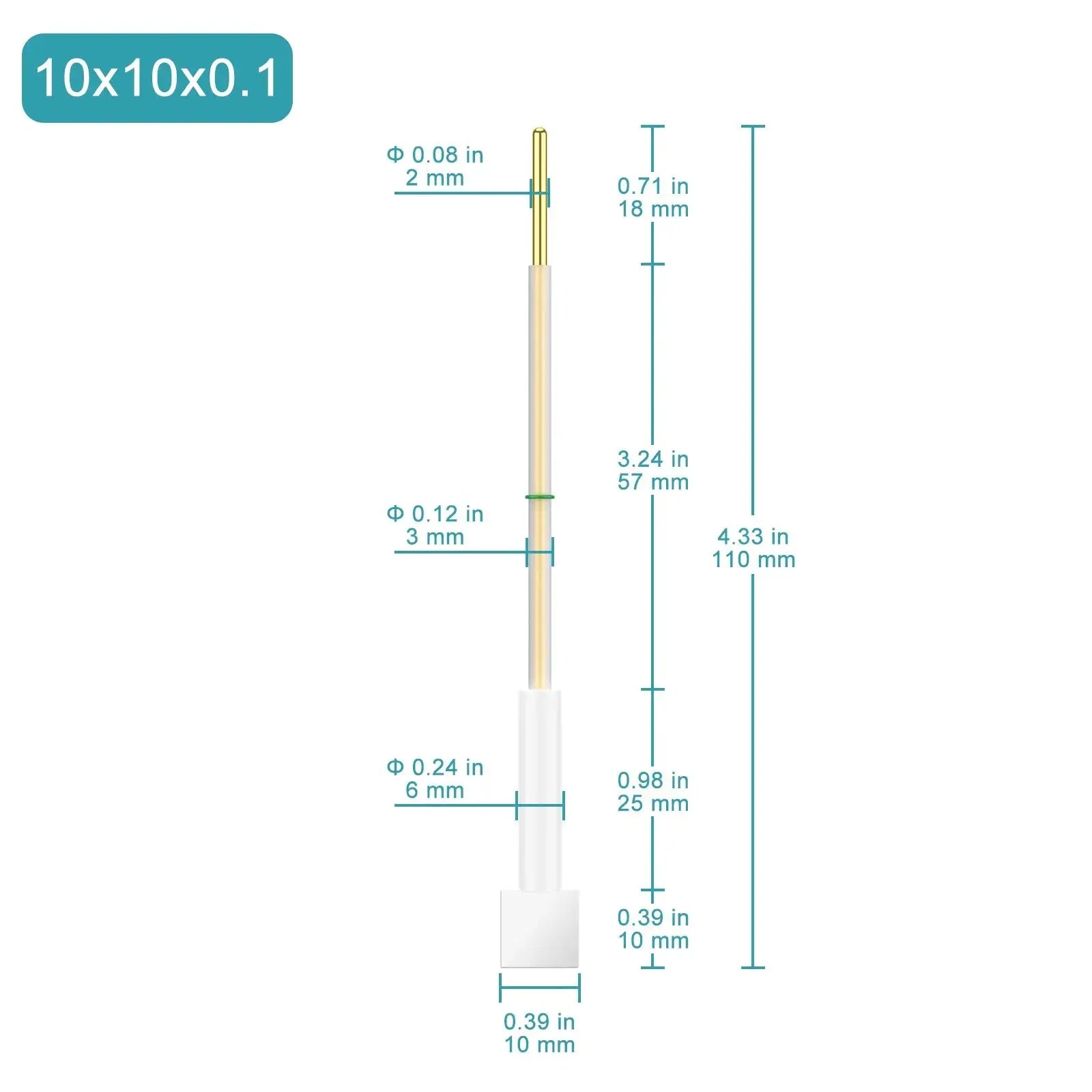 Side view and dimensional layout of the durable StonyLab Titanium Sheet Electrode
