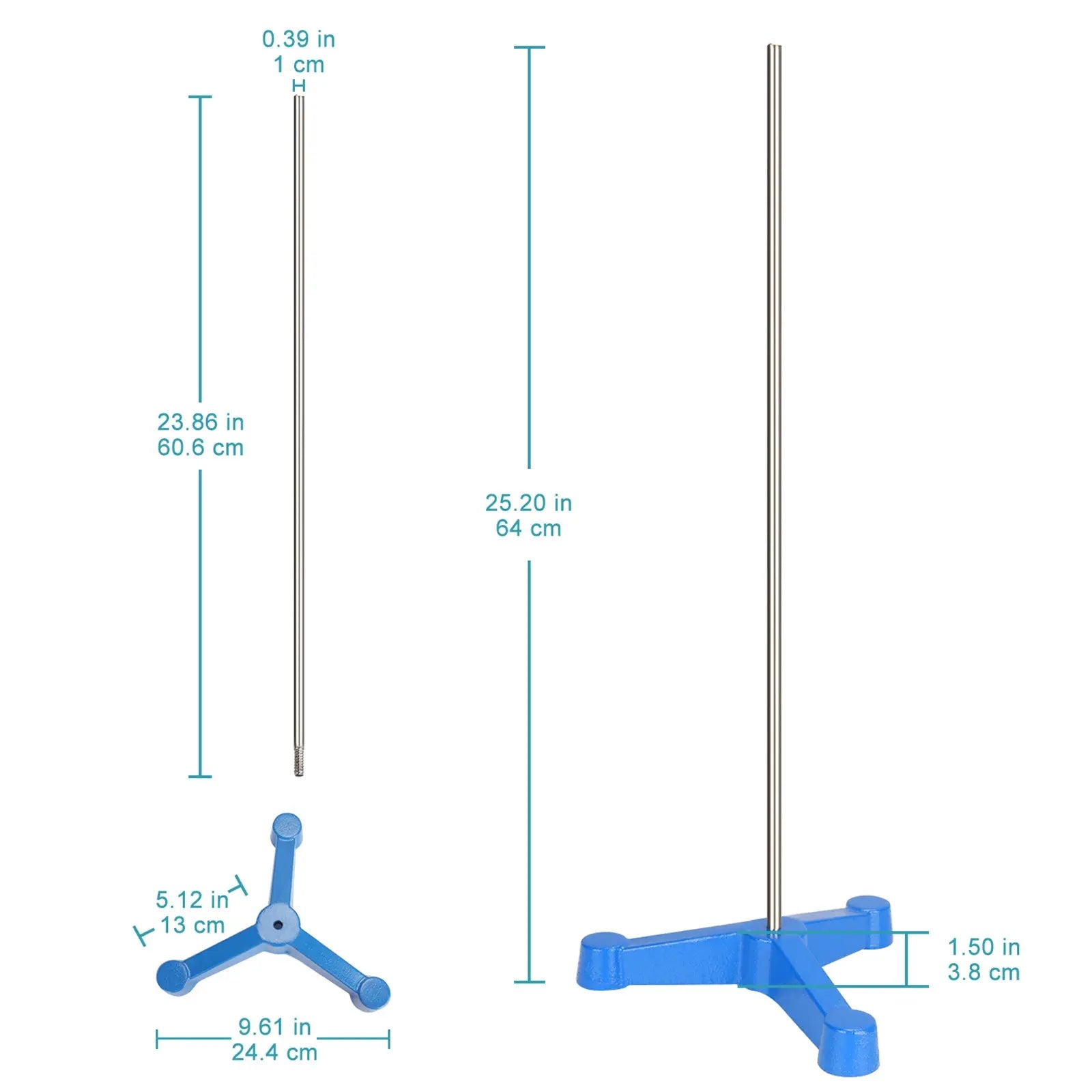 Side view and dimensional layout of the durable StonyLab Tripod Stand Set