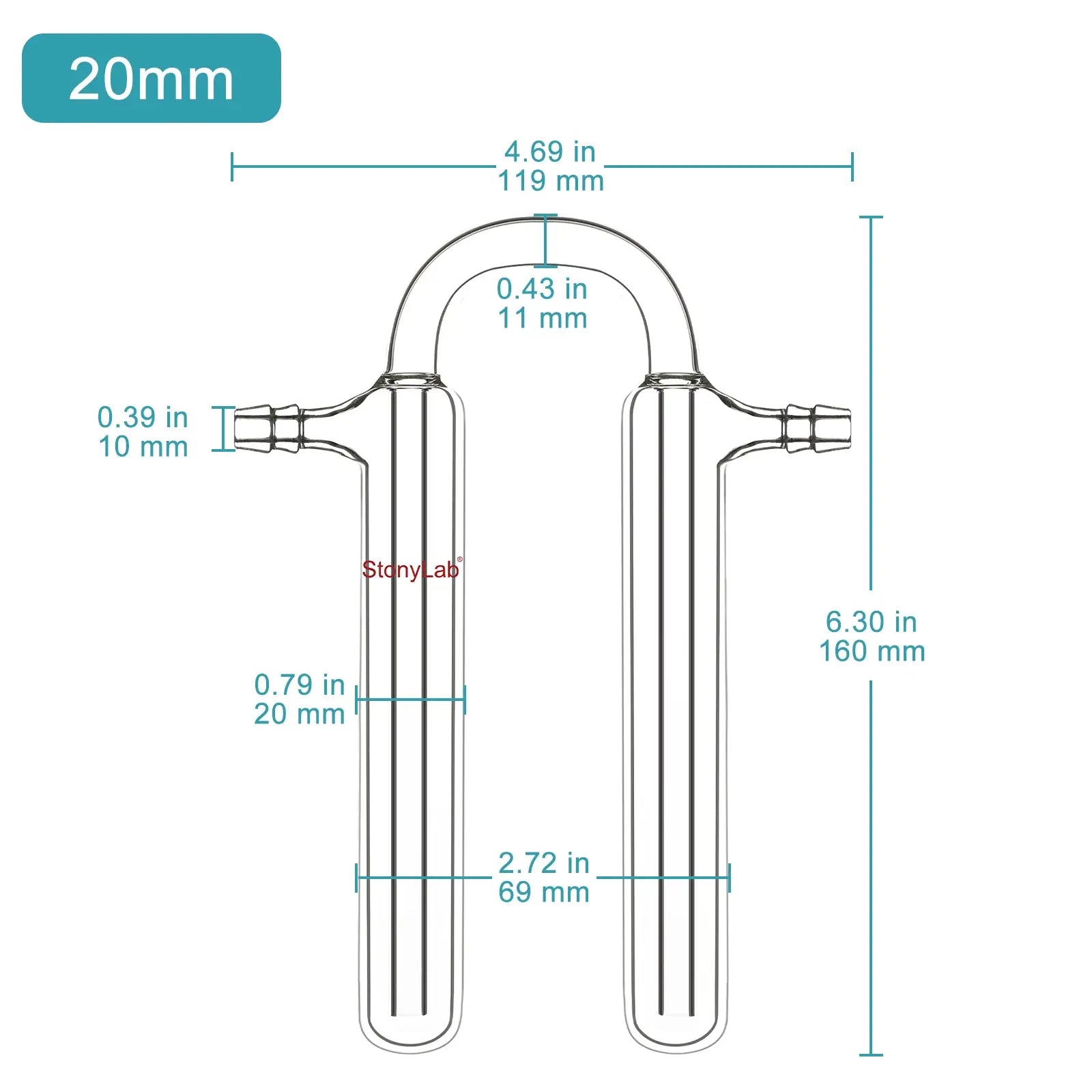 Close-up view showing the precise design and material of StonyLab U-Shape Oil Bubbler