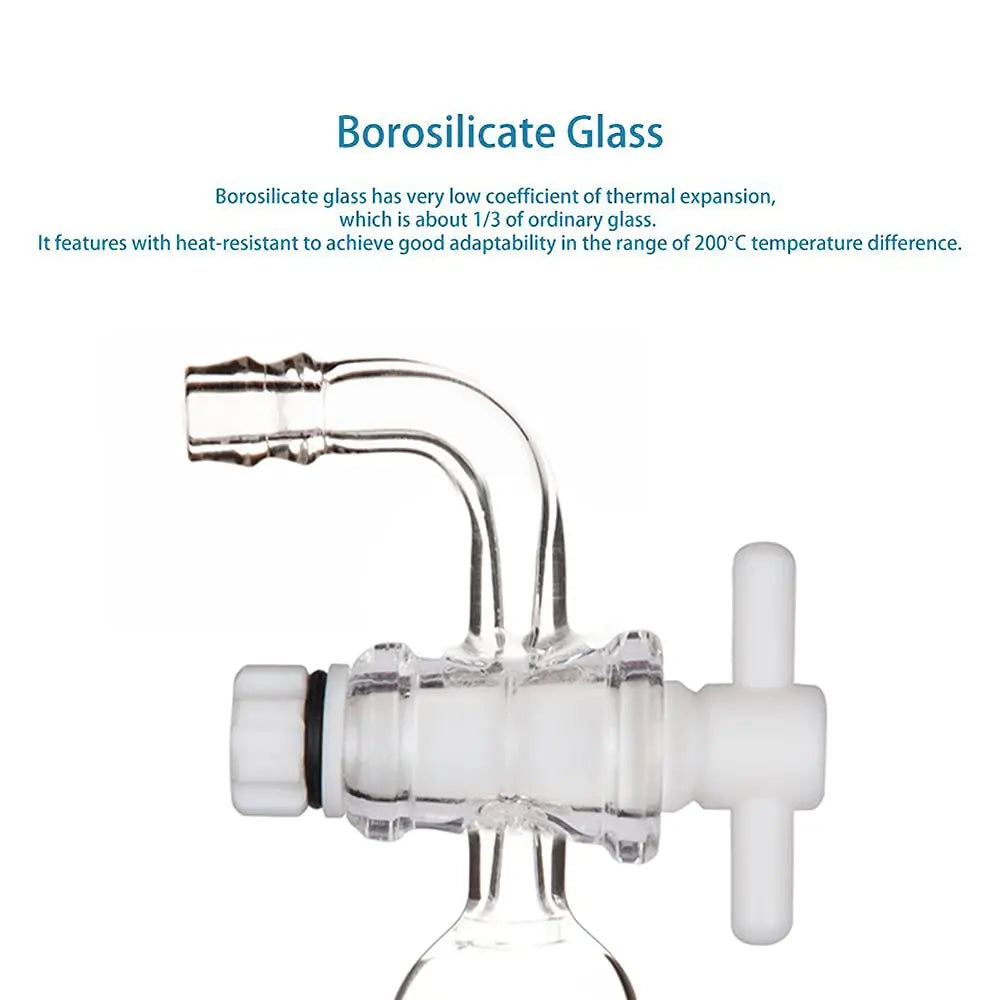 Side view and dimensional layout of the durable StonyLab Vacuum Flow Control Adapter with PTFE Stopcock and Bent Hose Connection