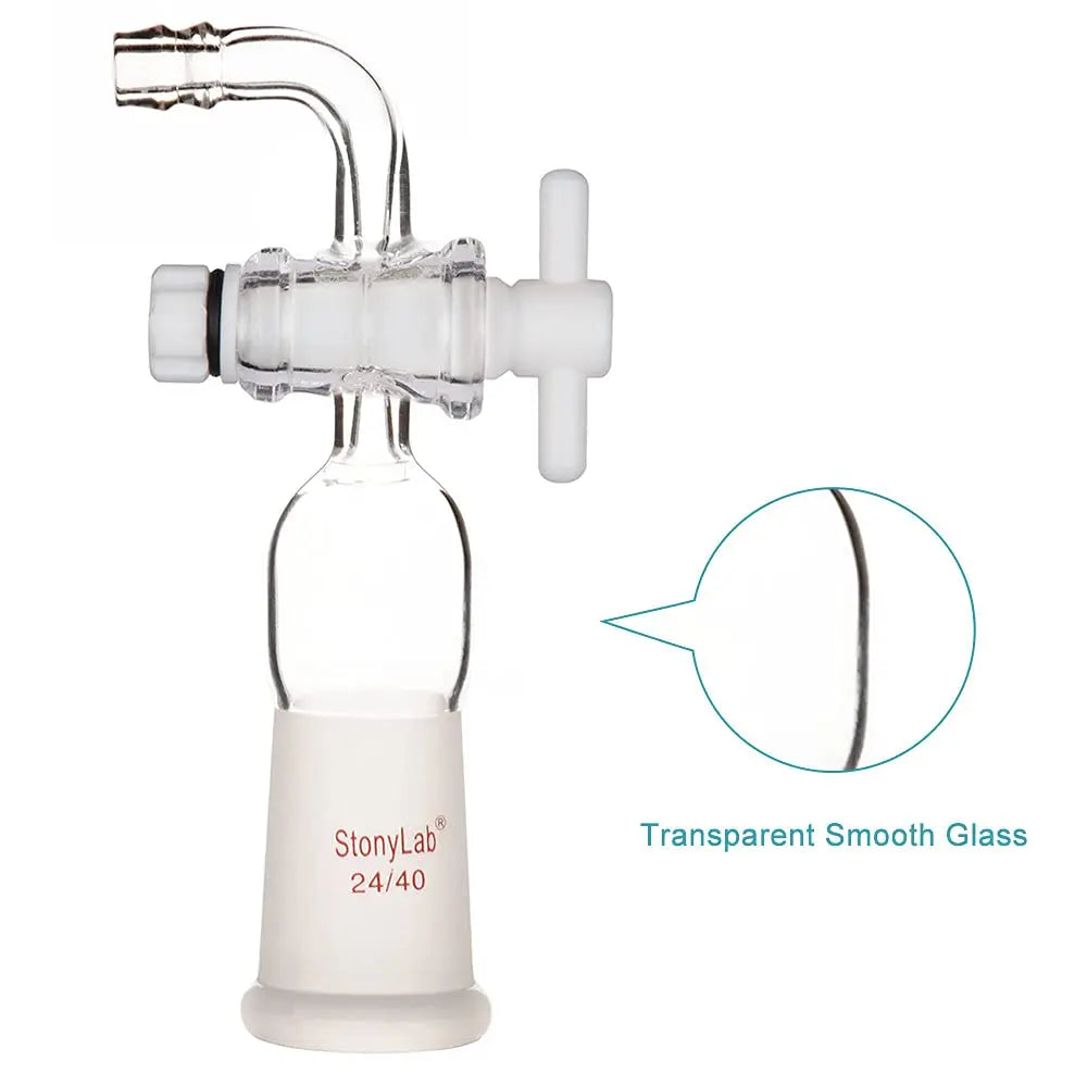 StonyLab Vacuum Flow Control Adapter with PTFE Stopcock and Bent Hose Connection heavy duty chemical processing configuration