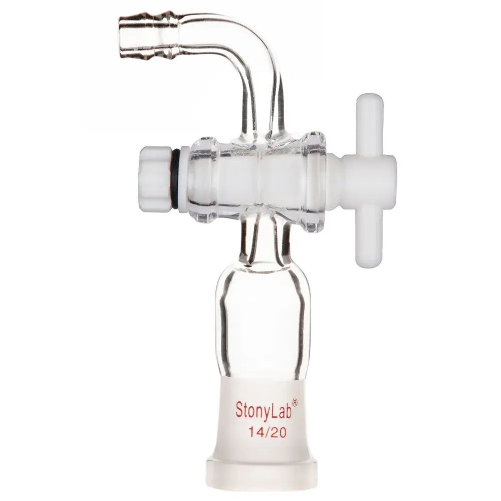 Comprehensive product view and setup components for StonyLab Vacuum Flow Control Adapter with PTFE Stopcock and Bent Hose Connection