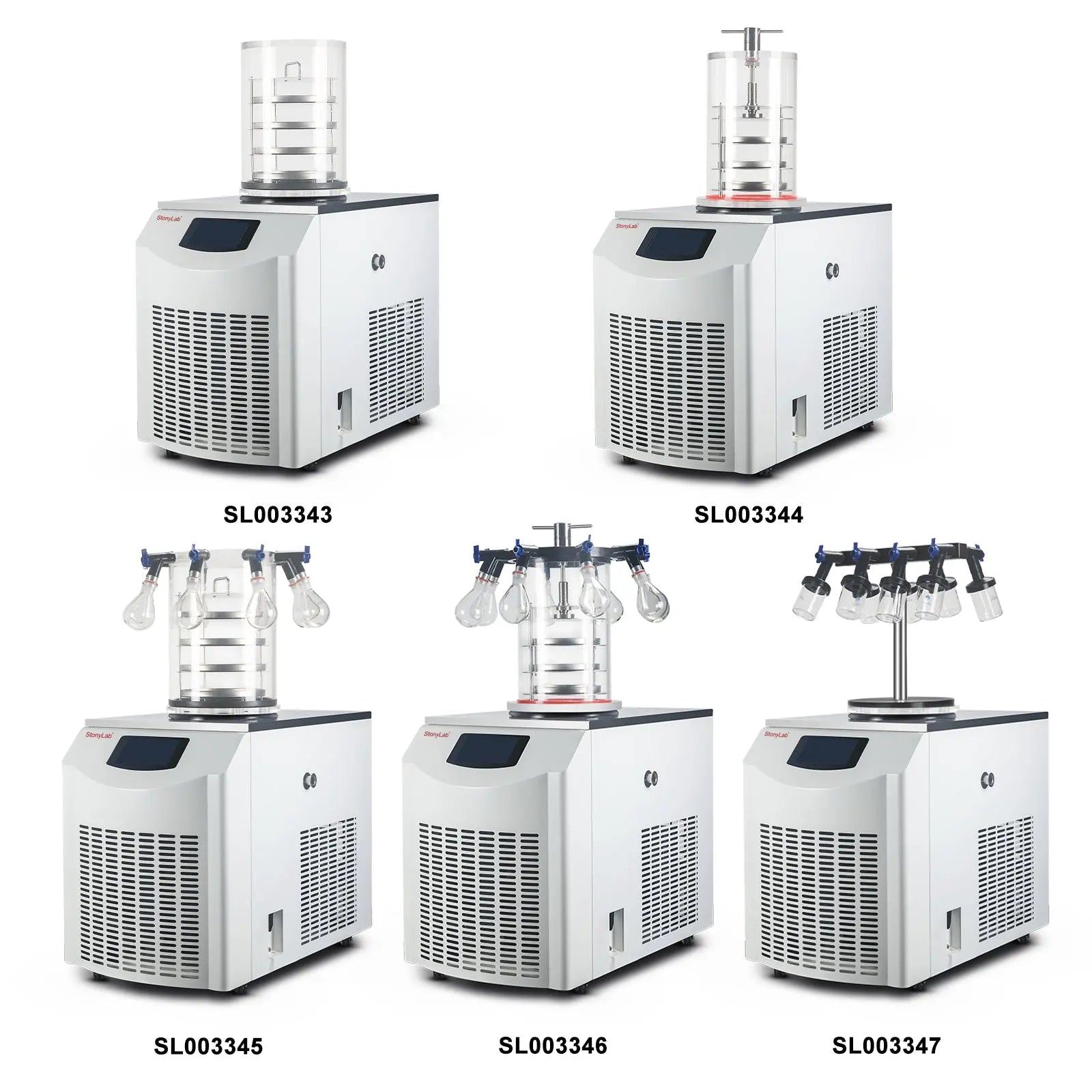 Close-up view showing the precise design and material of StonyLab Vertical Freeze Dryer with Vacuum Pump