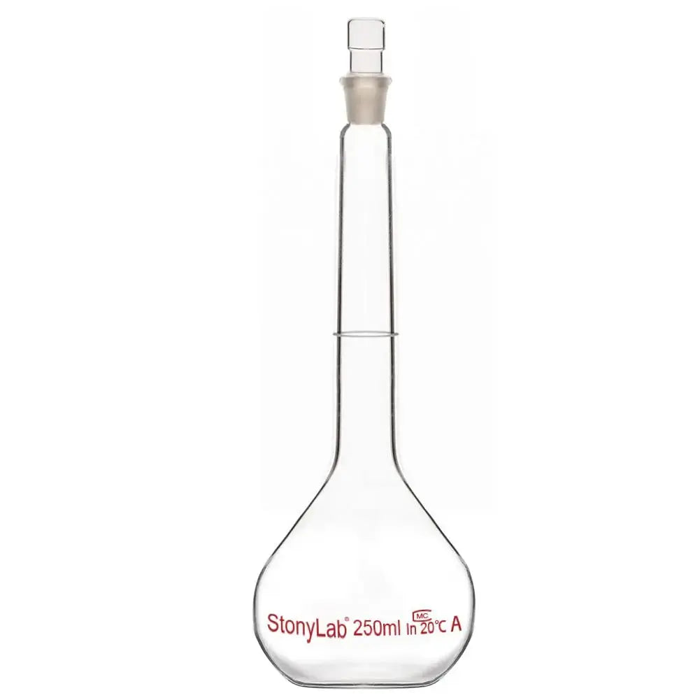 Comprehensive product view and setup components for StonyLab Volumetric Flask Class A with Glass Stopper