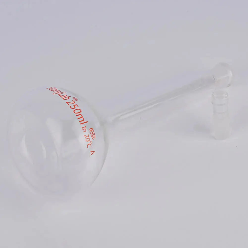 Alternative angle showing underlying build quality of StonyLab Volumetric Flask Class A with Glass Stopper