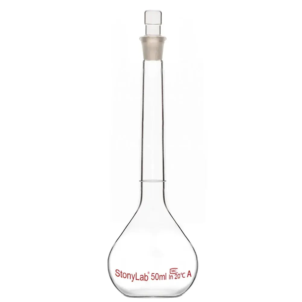 Comprehensive product view and setup components for StonyLab Volumetric Flask Class A with Glass Stopper