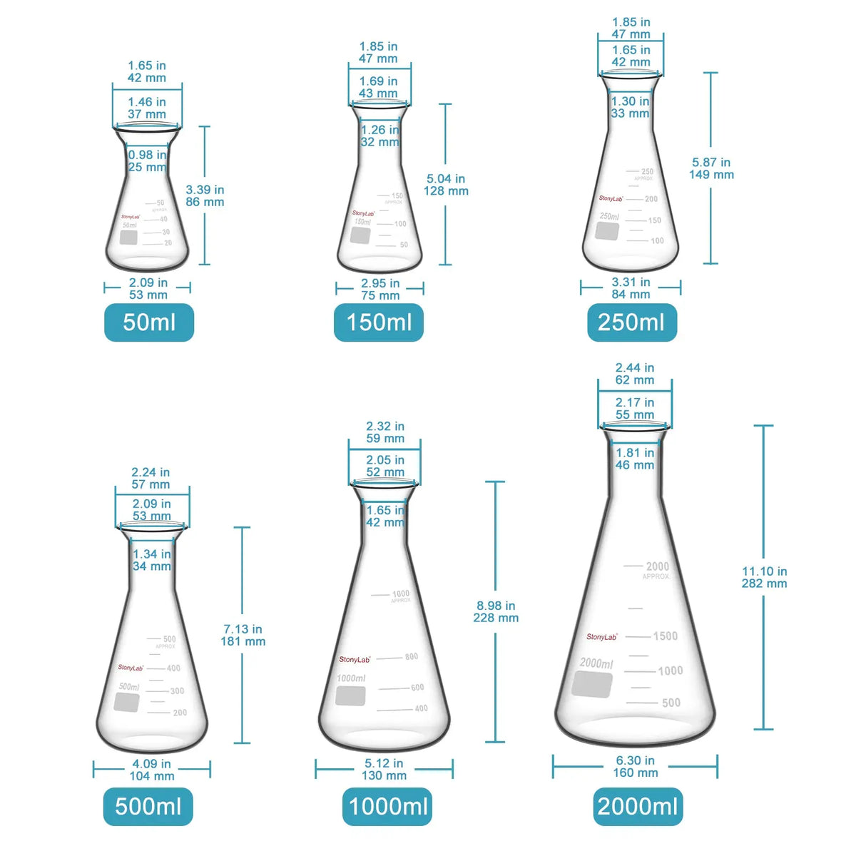 Wide Mouth Erlenmeyer Flask, 50-2000 ml Flasks-Erlenmeyer