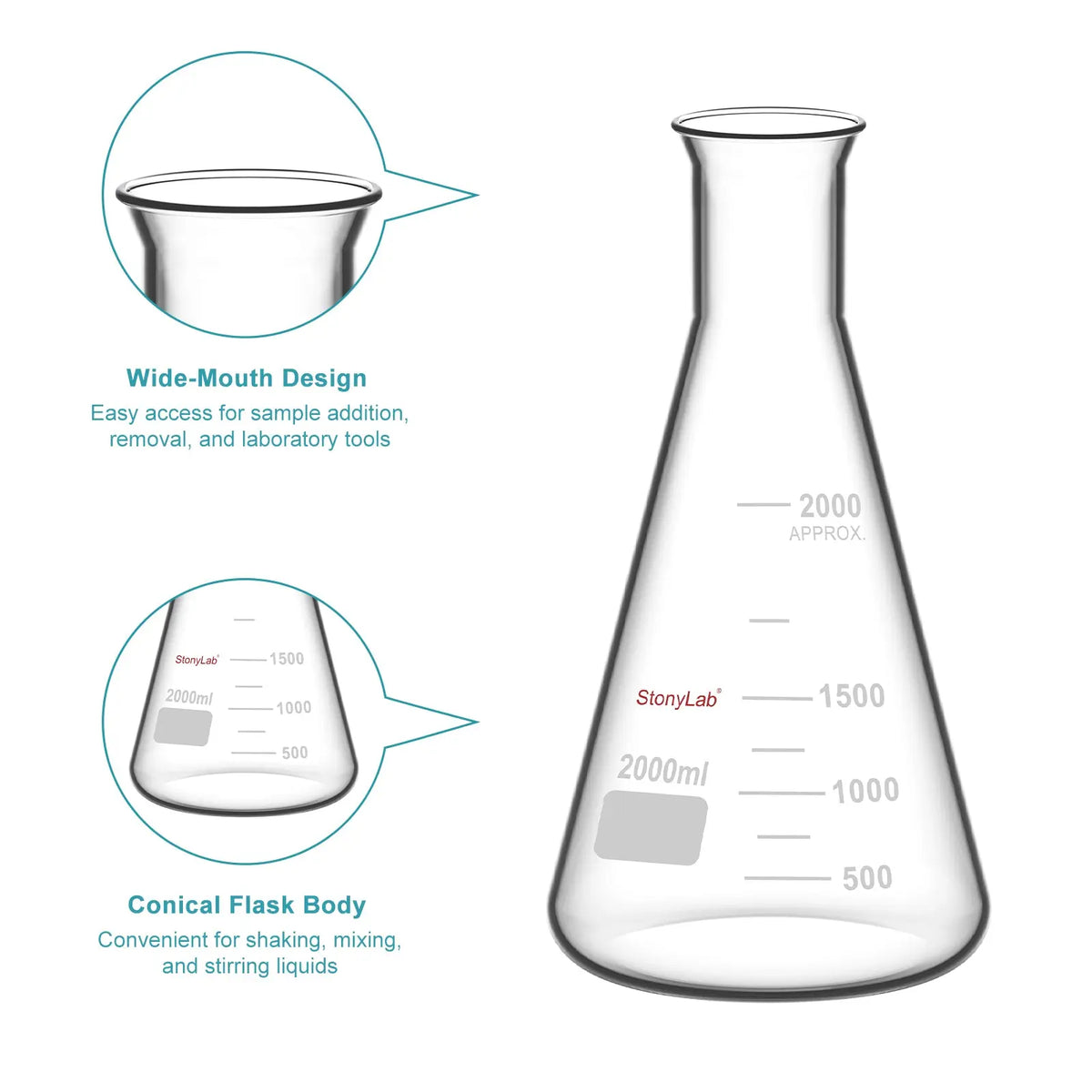 Wide Mouth Erlenmeyer Flask, 50-2000 ml Flasks-Erlenmeyer