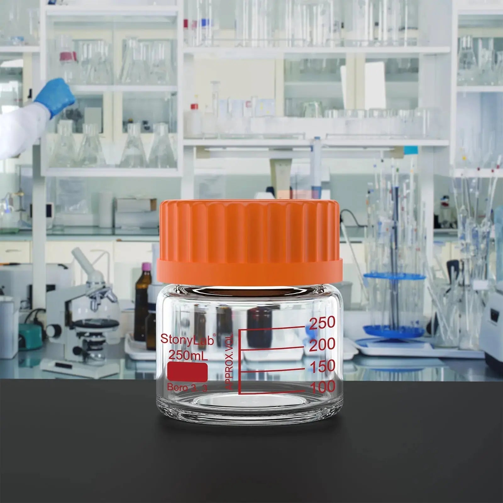 Comprehensive product view and setup components for StonyLab Wide Mouth Media Storage Bottle