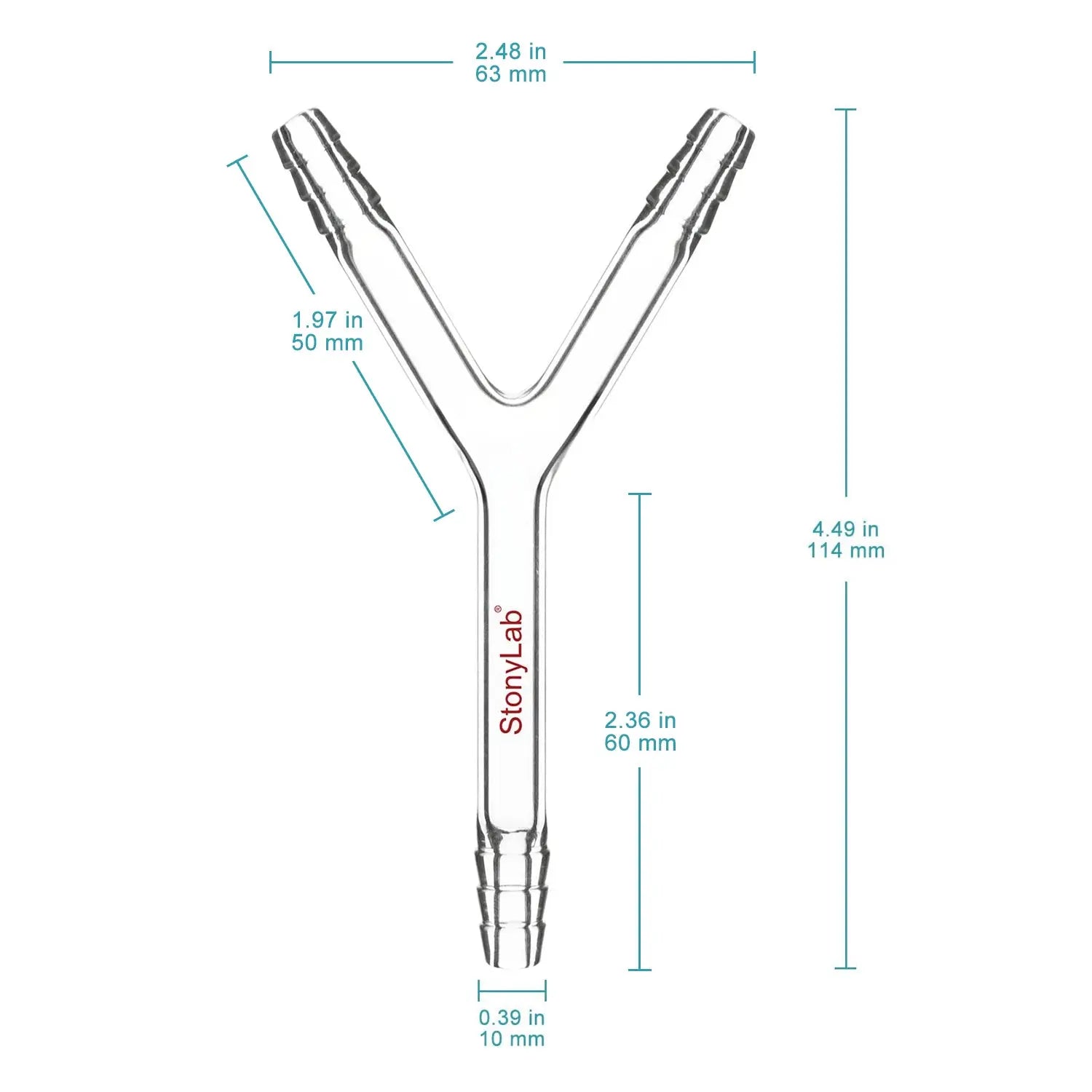 Close-up view showing the precise design and material of StonyLab Y-Shaped 3-Way Gas Circulation Connection Adapter