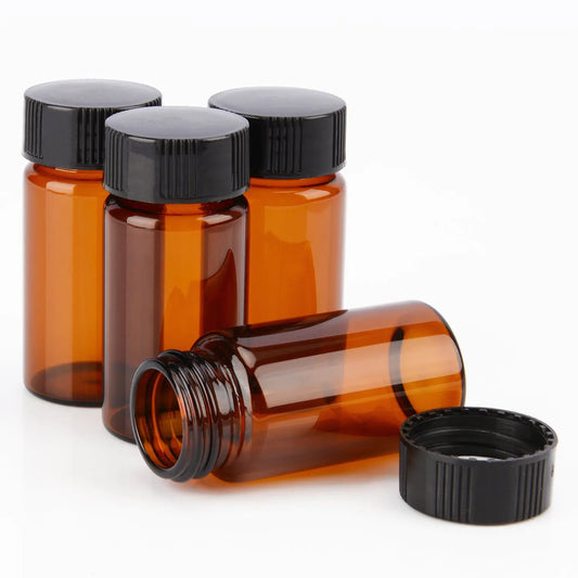 Brown Glass Sample Vials , 20 ml / (0.6 oz), Pack of 20 - StonyLab Tubes & Vials 