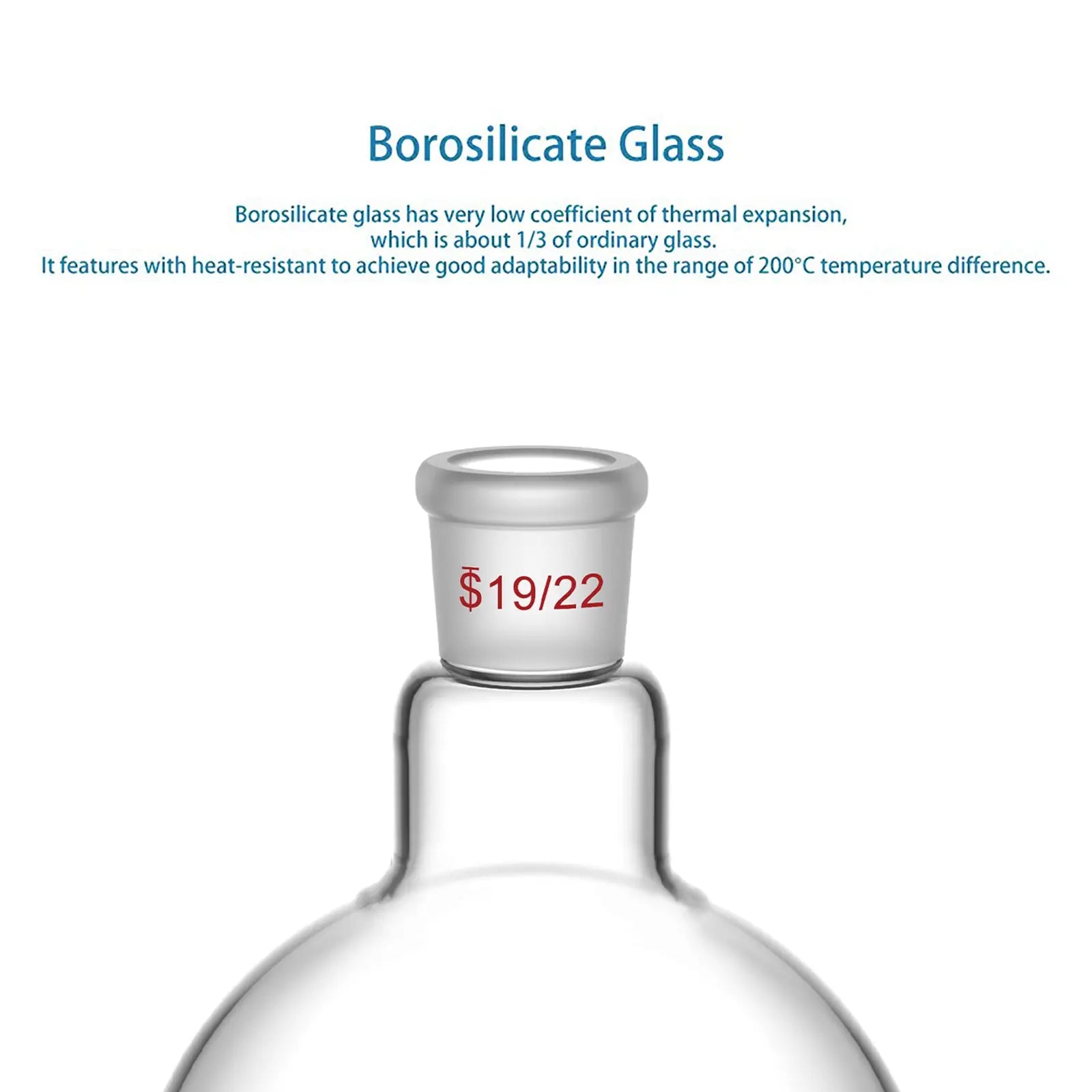 Flacone A 2 Colli Con Fondo Rotondo In Vetro - 500ml, Raccordo 19/22, Per Laboratorio - Foto 5