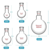 Close-up view showing the precise design and material of StonyLab 1 Neck Round Bottom Flask