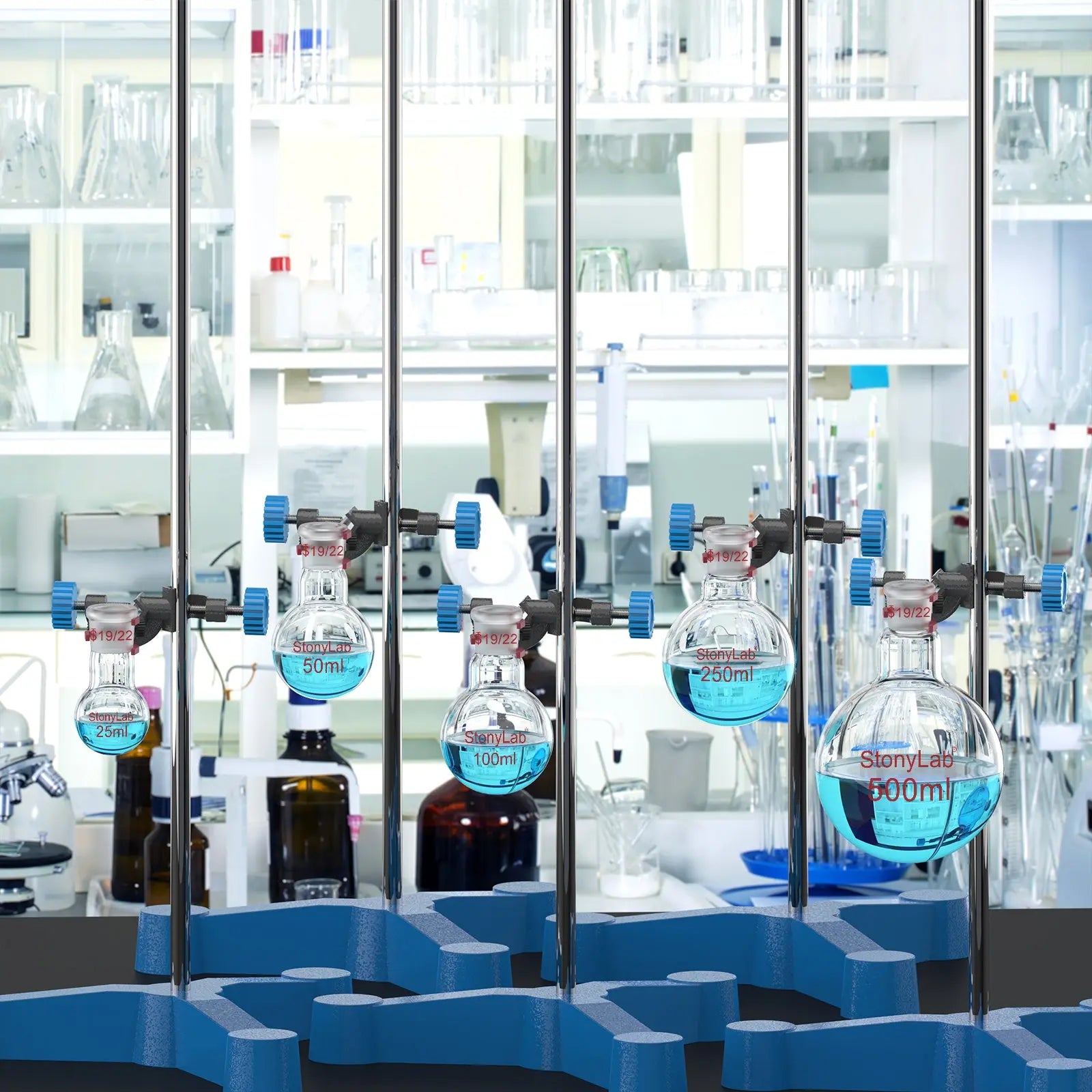 Comprehensive product view and setup components for StonyLab 1 Neck Round Bottom Flask