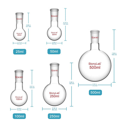 1 Neck Round Bottom Flask, 24/40 Joint, 25-5000 ml Flasks-Round Bottom-1 Neck