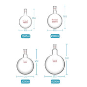 Side view and dimensional layout of the durable StonyLab 1 Neck Round Bottom Flask