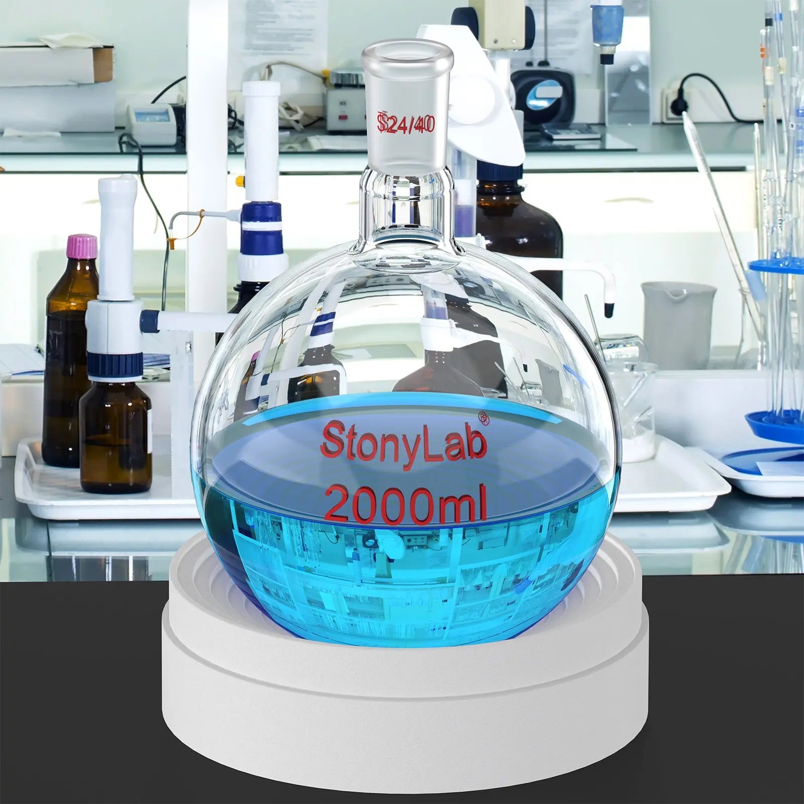 Alternative angle showing underlying build quality of StonyLab 1 Neck Round Bottom Flask