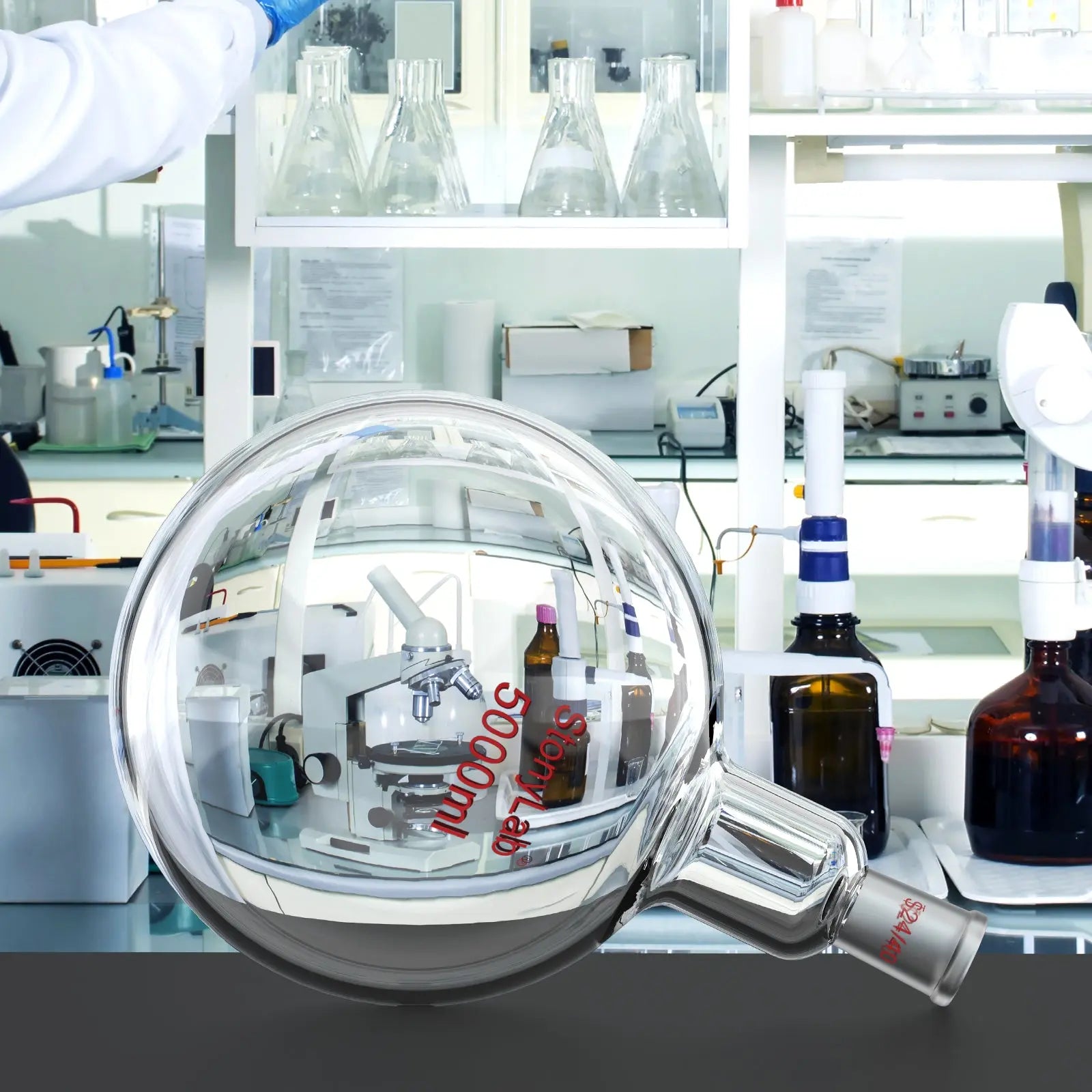 Comprehensive product view and setup components for StonyLab 1 Neck Round Bottom Flask