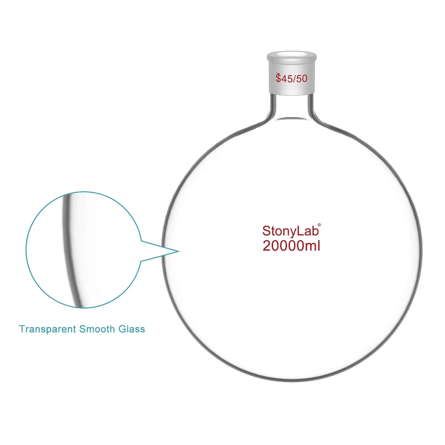 1-Neck Round Bottom Flask, 45/50 Center and two 24/40 Side Joints, 5-20 L Flasks-Round Bottom