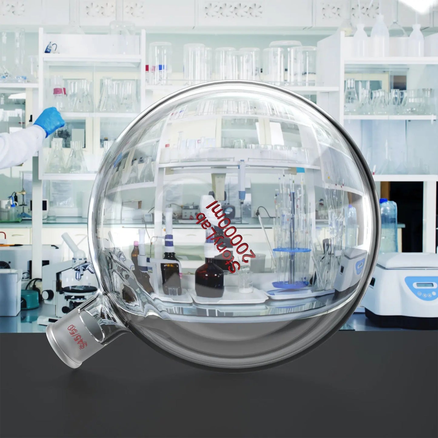 1-Neck Round Bottom Flask, 45/50 Center and two 24/40 Side Joints, 5-20 L Flasks-Round Bottom