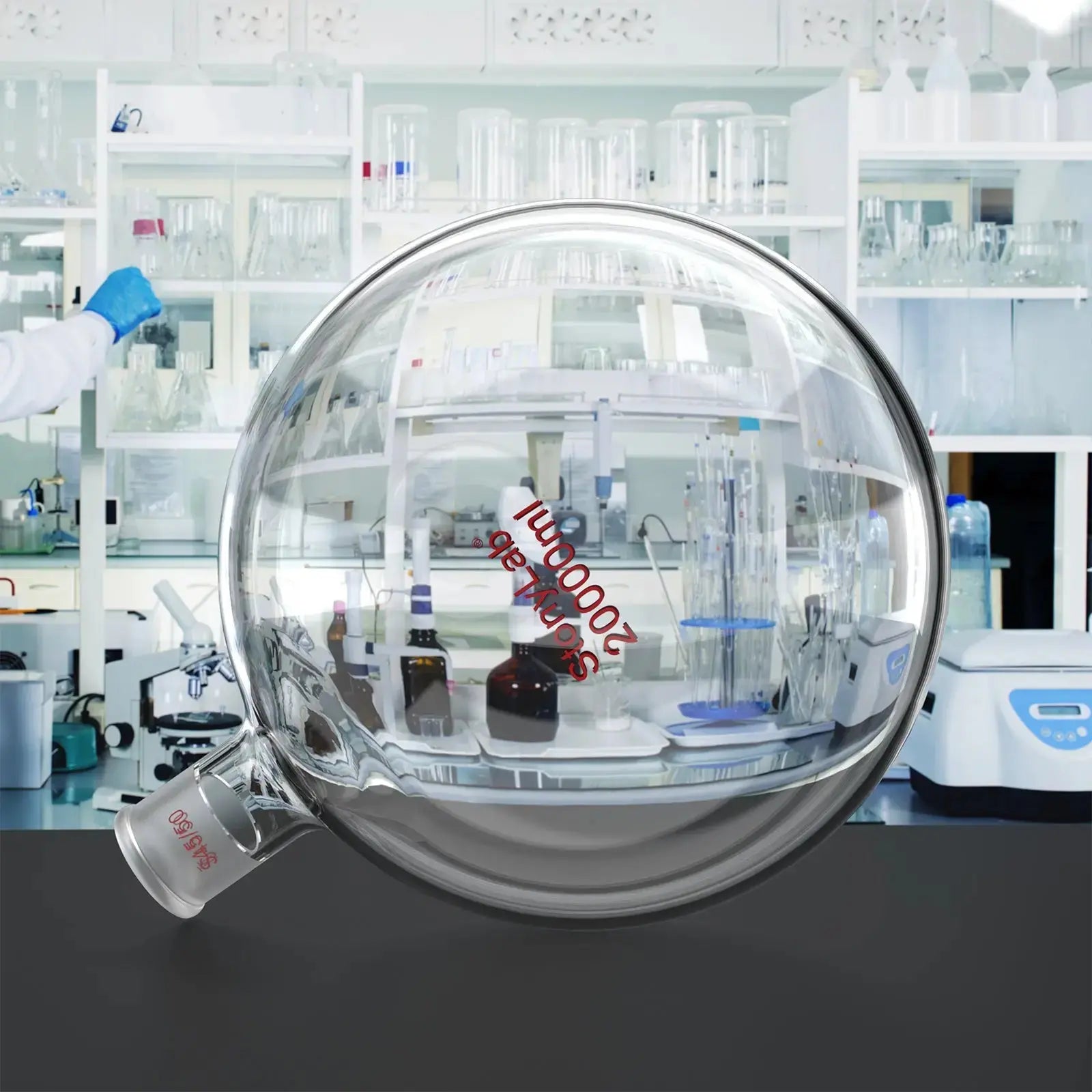 Alternative angle showing underlying build quality of StonyLab 1-Neck Round Bottom Flask
