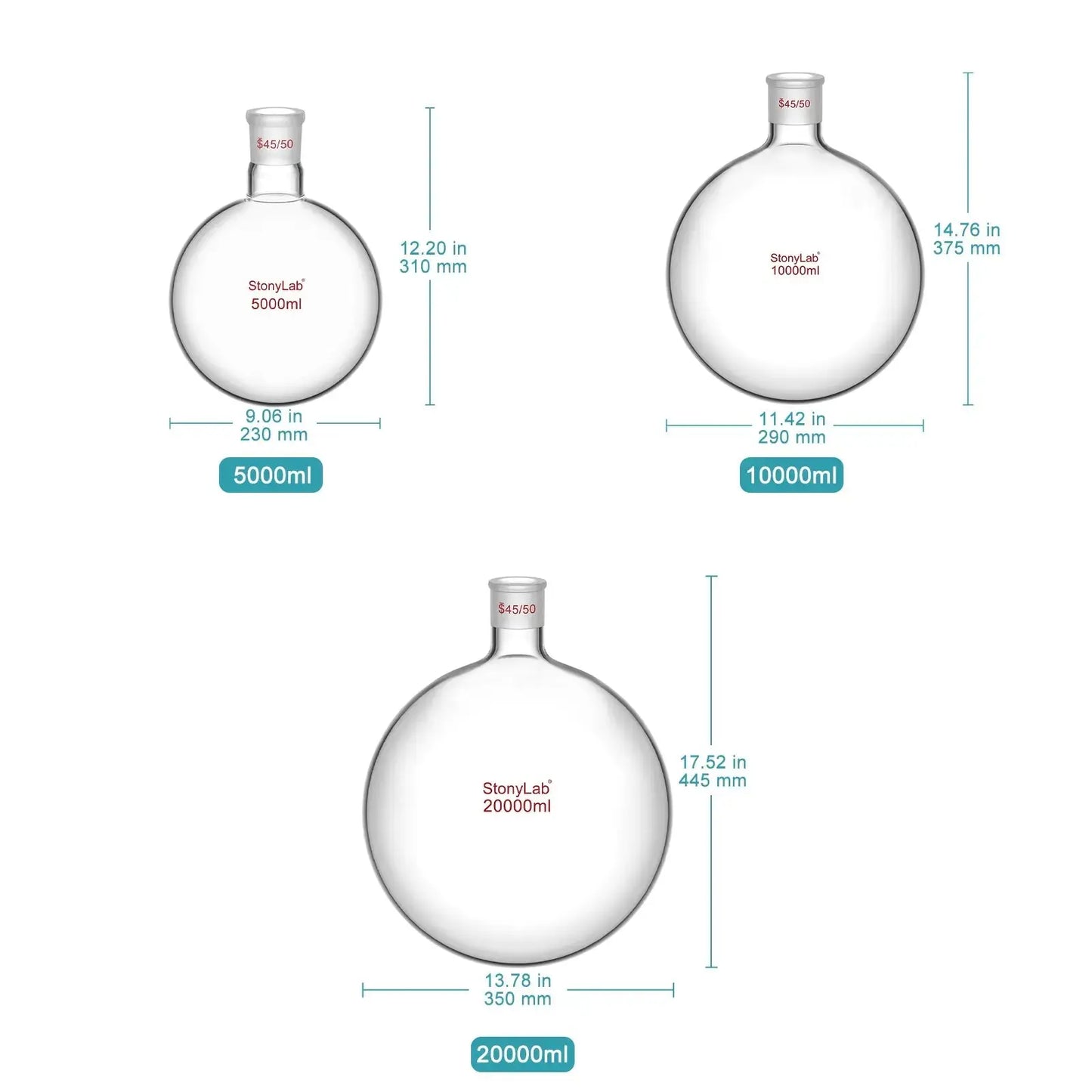 1-Neck Round Bottom Flask, 45/50 Joints, 5-20 L Flasks-Round Bottom-1 Neck
