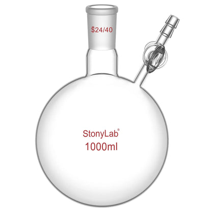 1 Neck Round Bottom Reaction Flask, 24/40 Joint, Glass Stopcock Valve, 50-1000 ml Flasks-Round Bottom-1 Neck