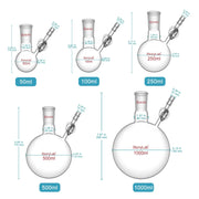 Close-up view showing the precise design and material of StonyLab 1 Neck Round Bottom Reaction Flask