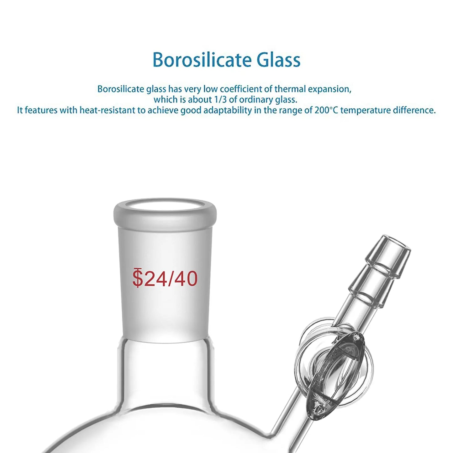 1 Neck Round Bottom Reaction Flask, 24/40 Joint, Glass Stopcock Valve, 50-1000 ml Flasks-Round Bottom-1 Neck