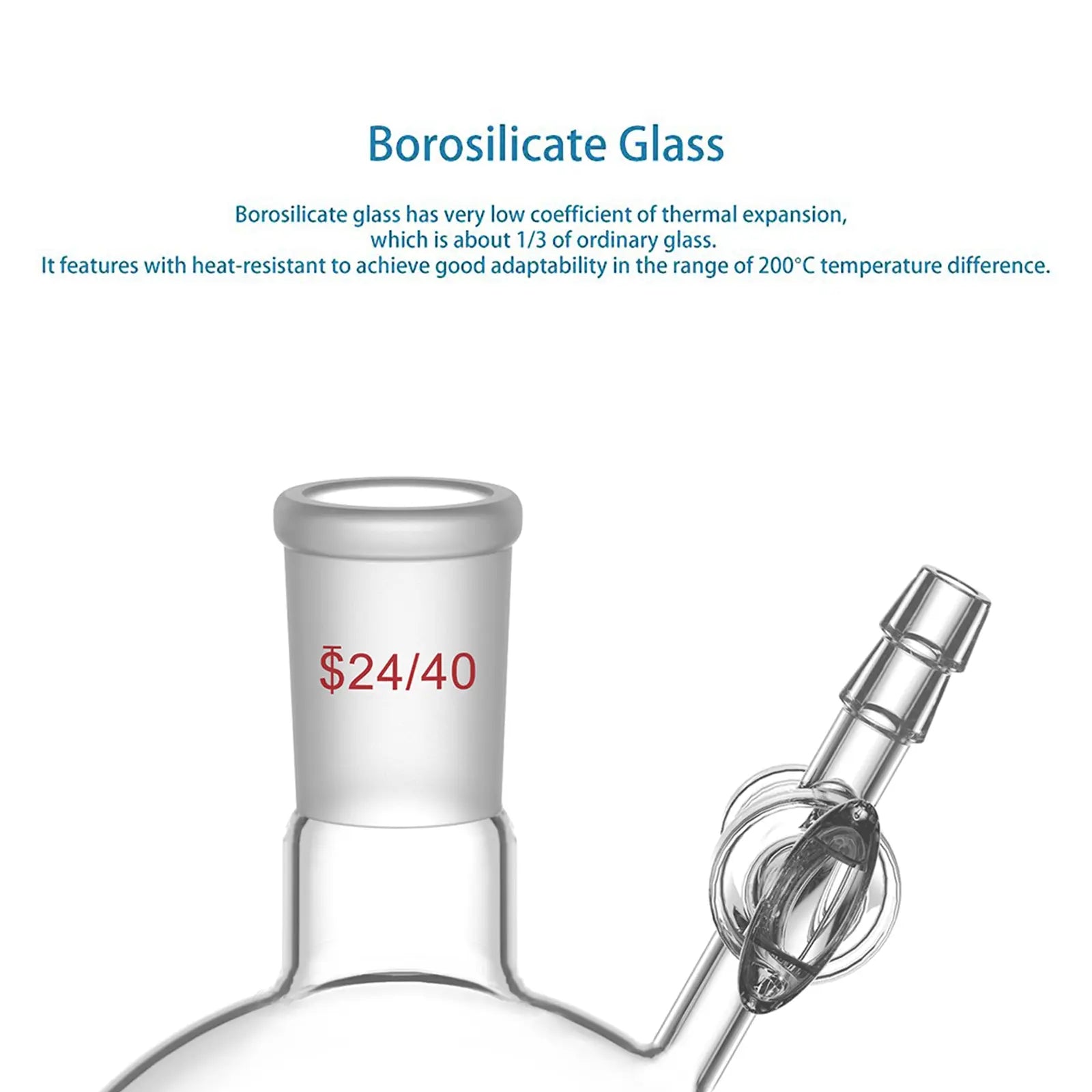 Side view and dimensional layout of the durable StonyLab 1 Neck Round Bottom Reaction Flask