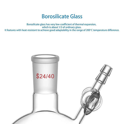 1 Neck Round Bottom Reaction Flask, 24/40 Joint, Glass Stopcock Valve, 50-1000 ml Flasks-Round Bottom-1 Neck