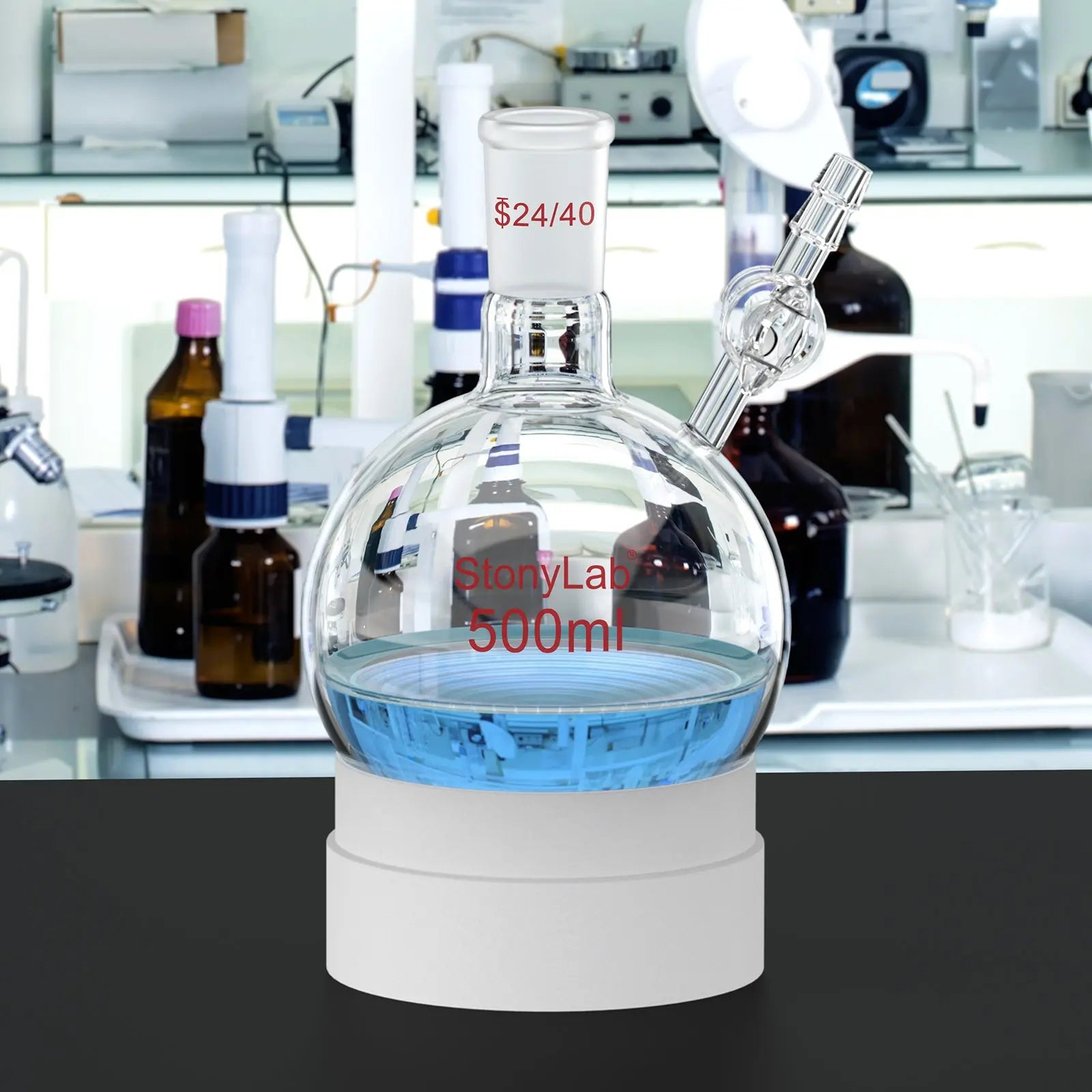 1 Neck Round Bottom Reaction Flask, 24/40 Joint, Glass Stopcock Valve, 50-1000 ml Flasks-Round Bottom-1 Neck