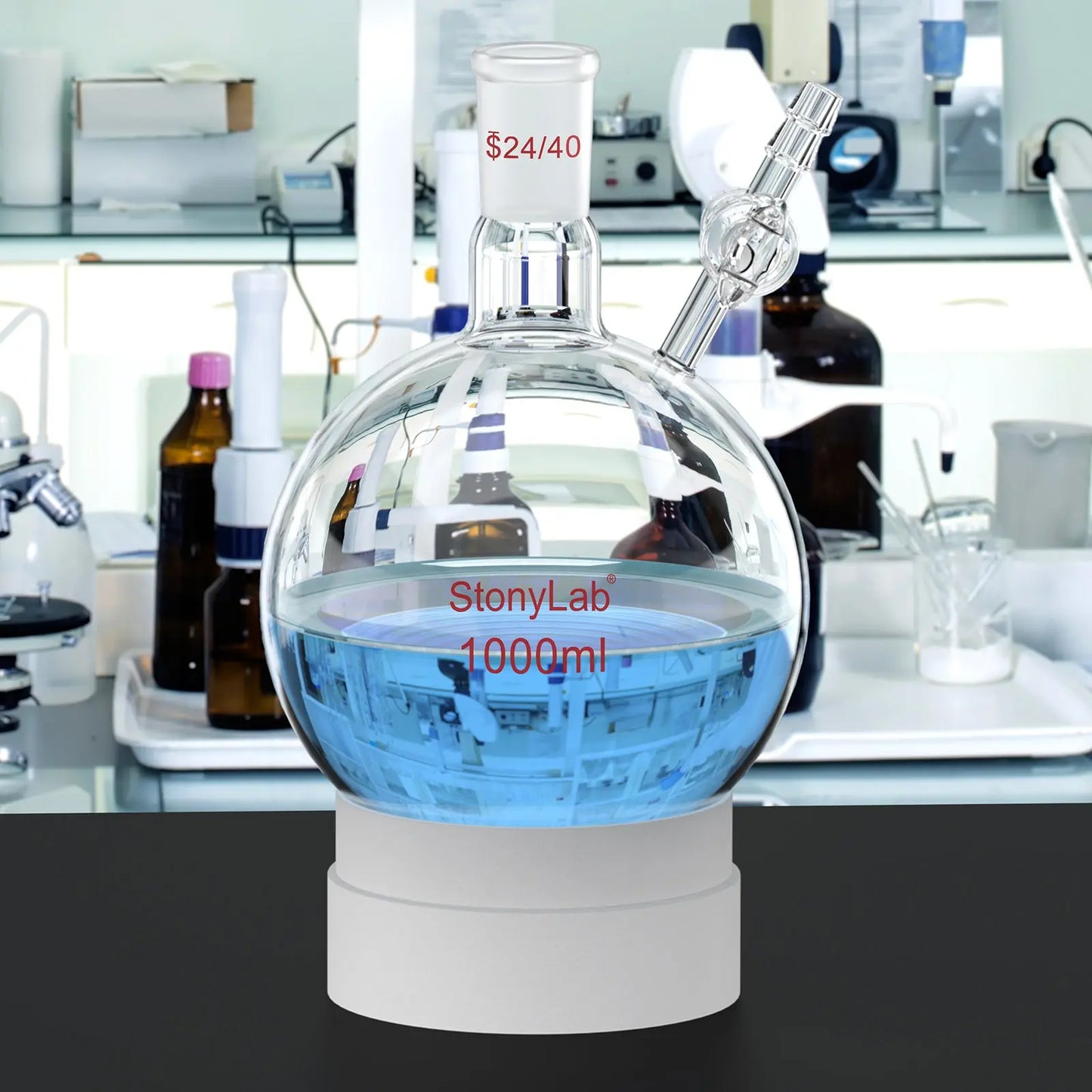 1 Neck Round Bottom Reaction Flask, 24/40 Joint, Glass Stopcock Valve, 50-1000 ml Flasks-Round Bottom-1 Neck