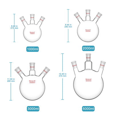 3 Neck Round Bottom Flask, 24/40 Joints, 50-5000 ml