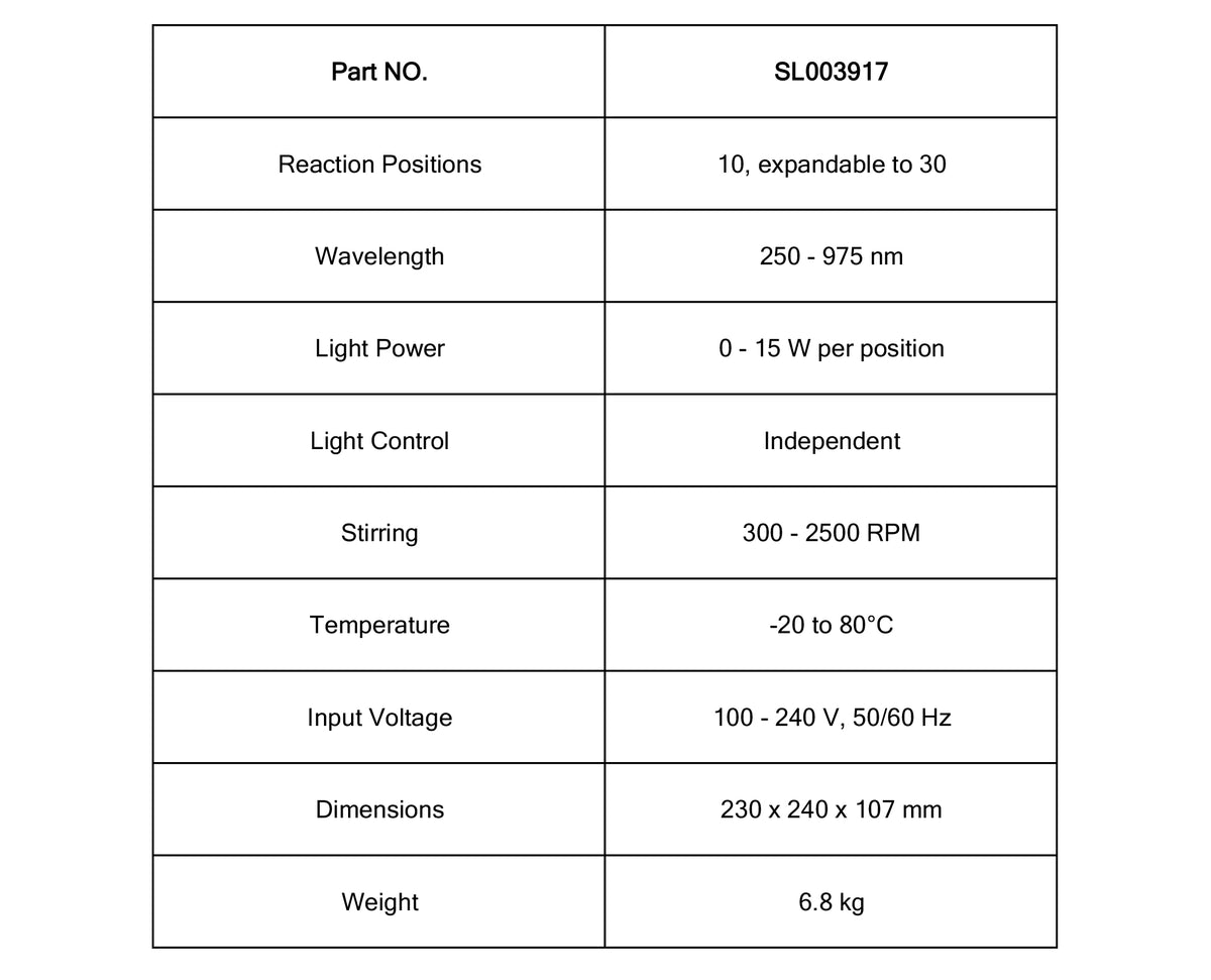 10-Position High-Throughput Parallel Photoreactor Specification