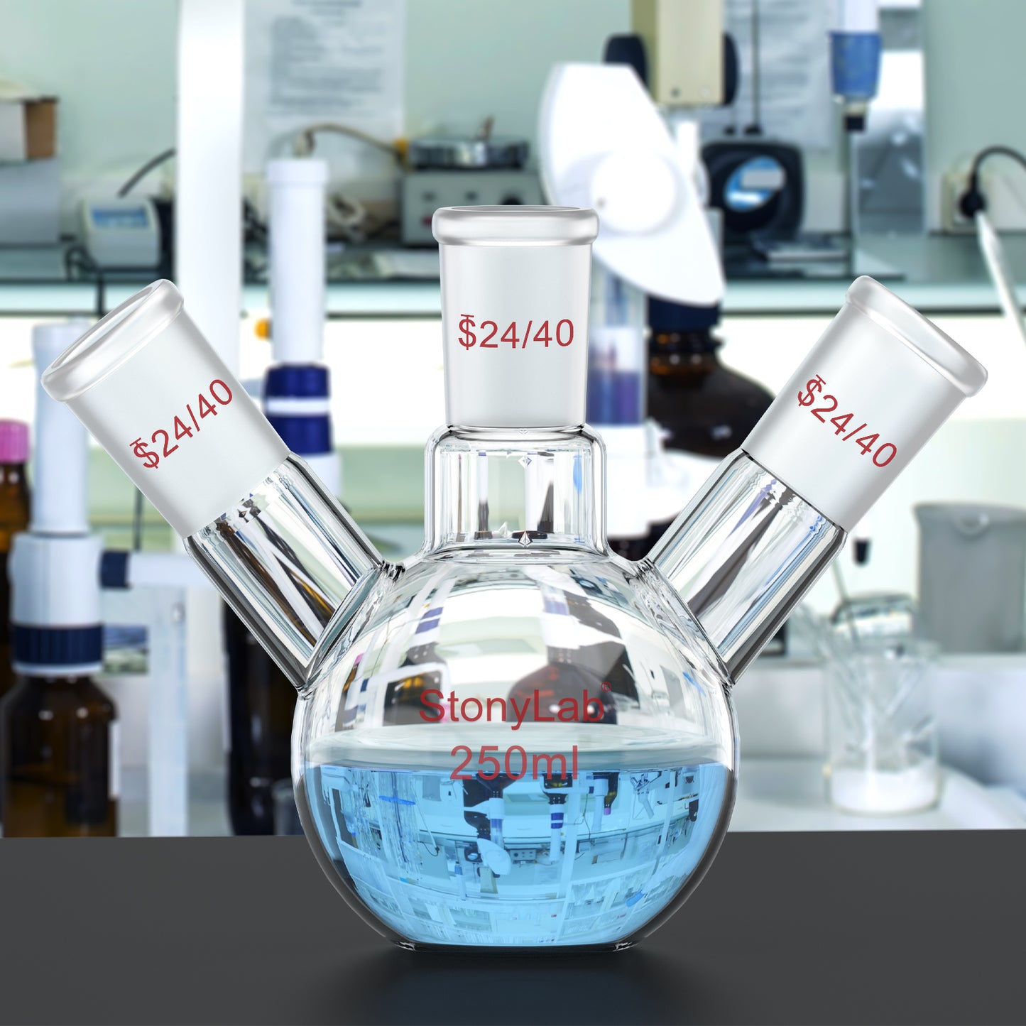 3-Neck Flat Bottom Flask, 24/40 Joint, 50-2000 ml