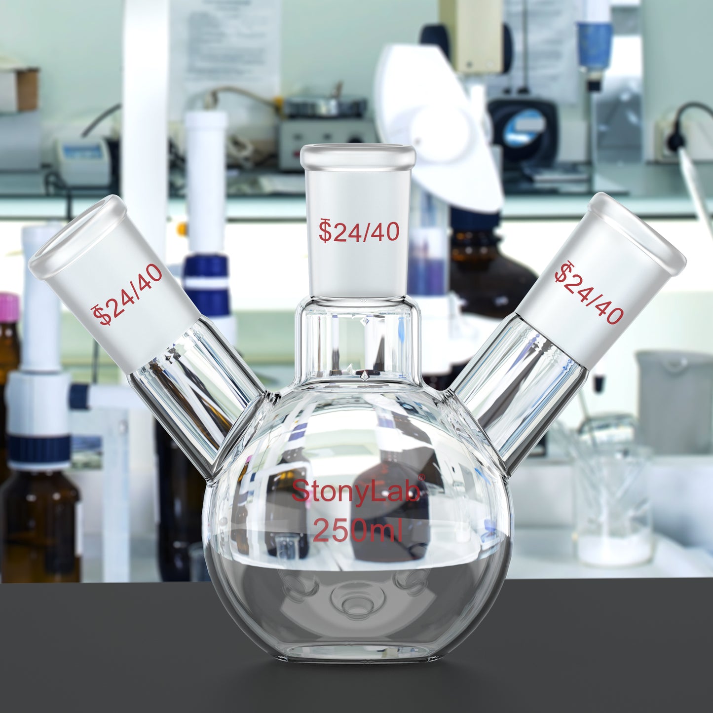 3-Neck Flat Bottom Flask, 24/40 Joint, 50-2000 ml