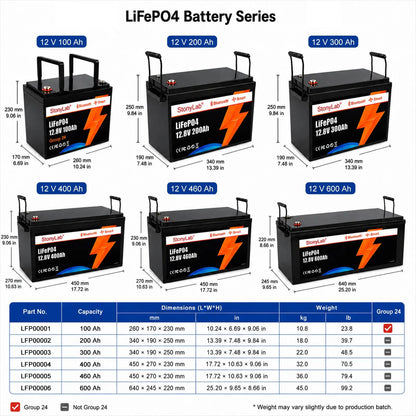 12 V Smart LiFePO4 Battery with Bluetooth, 100-600 Ah LiFePO4 Battery Packs-12V