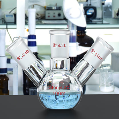 3-Neck Flat Bottom Flask, 24/40 Joint, 50-2000 ml