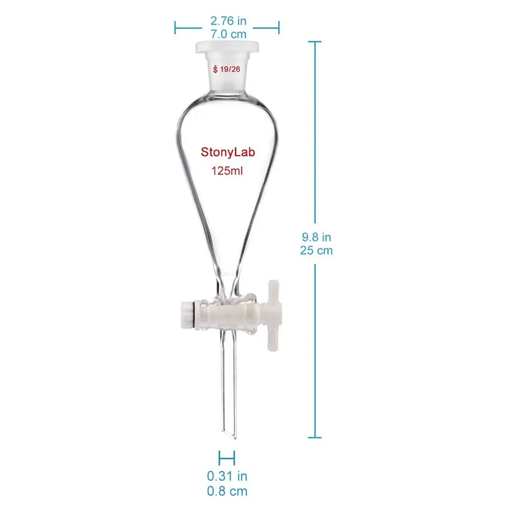 Conical Separatory Funnel with 19/26 Joints and PTFE Stopcock, 60/125 ml Funnels - Separatory
