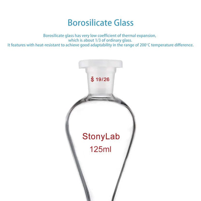 Conical Separatory Funnel with 19/26 Joints and PTFE Stopcock, 60/125 ml Funnels - Separatory