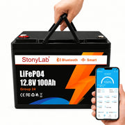 12 V LiFePO4 battery with Bluetooth app monitoring, 100 Ah 200 Ah 300 Ah 400 Ah 460 Ah and 600 Ah capacities for energy storage StonyLab