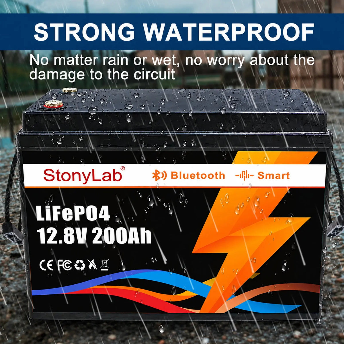 12 V LiFePO4 battery with Bluetooth app monitoring, 100 Ah 200 Ah 300 Ah 400 Ah 460 Ah and 600 Ah capacities for energy storage StonyLab