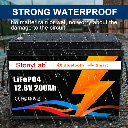 12 V LiFePO4 battery with Bluetooth app monitoring, 100 Ah 200 Ah 300 Ah 400 Ah 460 Ah and 600 Ah capacities for energy storage StonyLab