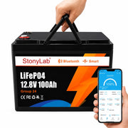 12 V LiFePO4 battery with Bluetooth app monitoring, 100 Ah 200 Ah 300 Ah 400 Ah 460 Ah and 600 Ah capacities for energy storage StonyLab