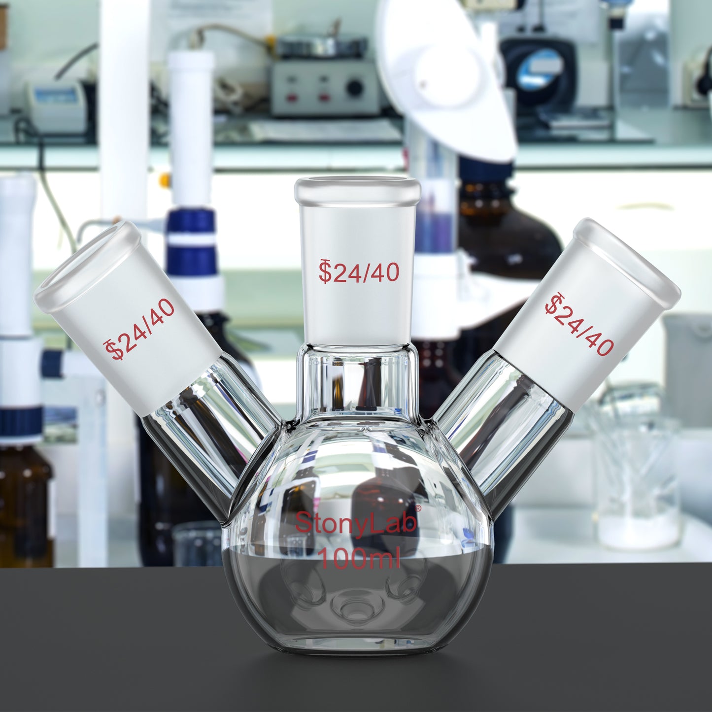 3-Neck Flat Bottom Flask, 24/40 Joint, 50-2000 ml